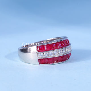 Round And Asscher Moissanite Diamond Wedding Band