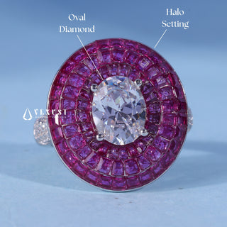 1.0CT Oval Cut Moissanite Diamond Halo Engagement Ring