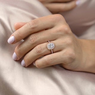 2.0CT Elongated Cushion Cut Halo Pave Setting Moissanite Engagement Ring