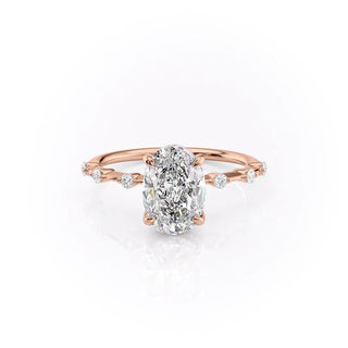 2.72 CT Oval Cut Solitaire Dainty Pave Moissanite Engagement Ring