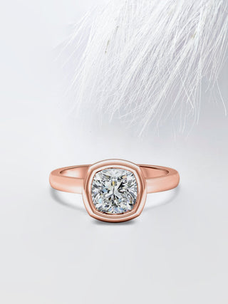 2CT Bezel Set Cushion Cut Diamond Wedding Ring For Women