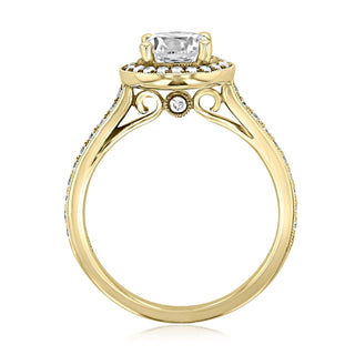 1.0CT Round Cut Halo Moissanite Engagement Ring in 18K Yellow Gold