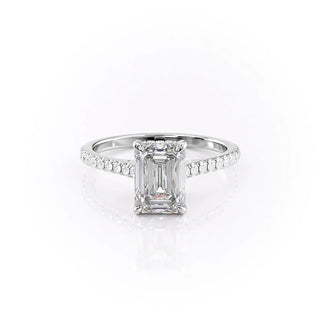 2.10 CT Emerald Cut Solitaire Pave Setting Moissanite Engagement Ring