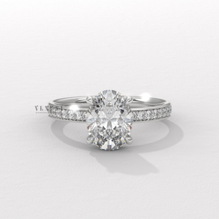 1.0CT Oval Cut Moissanite Diamond Hidden Halo Pave Engagement Ring