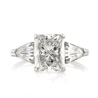 Double Three Stone Engagement Ring, Radiant Cut Moissanite Engagement Ring, Pave Engagement Ring