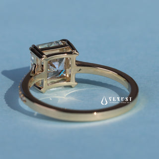 1.50CT Asscher Cut Moissanite Diamond Cathedral Pave Engagement Ring