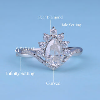 1.0CT Pear Cut Moissanite Diamond Halo Infinity Engagement Ring