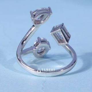 1.0CT Emerald, Oval & Pear Moissanite Diamond Three Stone Engagement Rings