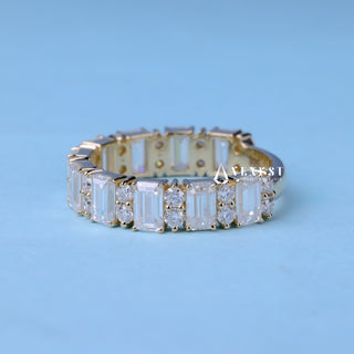 Emerald & Round Moissanite Diamond 3/4 Eternity Wedding Bands His And Hers