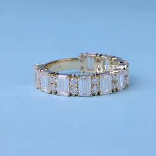 Emerald & Round Moissanite Diamond 3/4 Eternity Wedding Bands His And Hers