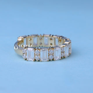 Emerald & Round Moissanite Diamond 3/4 Eternity Wedding Bands His And Hers