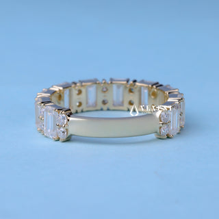 Emerald & Round Moissanite Diamond 3/4 Eternity Wedding Bands His And Hers