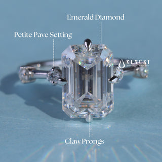 3.0CT Emerald Cut Moissanite Diamond Petite Pave Timeless Engagement Ring