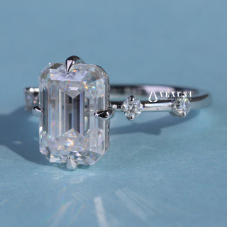 3.0CT Emerald Cut Moissanite Diamond Petite Pave Timeless Engagement Ring