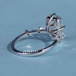 3.0CT Emerald Cut Moissanite Diamond Petite Pave Timeless Engagement Ring