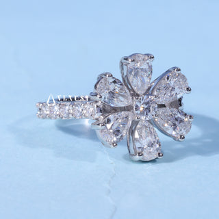 1.0CT Round & Pear Moissanite Diamond Flower Shape Engagement Ring