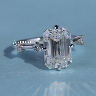 3.0CT Emerald Cut Moissanite Diamond Petite Pave Timeless Engagement Ring