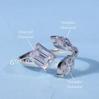 1.0CT Emerald & Marquise Moissanite Diamond Three Stone Engagement Rings