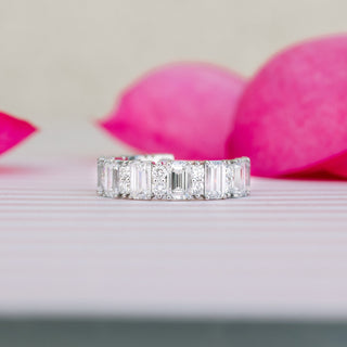 2.25ctw Emerald Cut & Round Moissanite 3/4Eternity Wedding Band