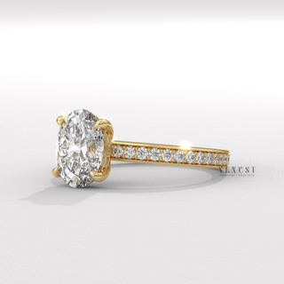 1.0CT Oval Cut Moissanite Diamond Hidden Halo Pave Engagement Ring