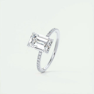 1.91 CT Emerald Cut Solitaire Pave Moissanite Engagement Ring