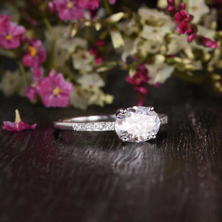 0.75 CT Oval Pave Setting Moissanite Engagement Ring