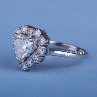 1.0CT Heart Cut Moissanite Diamond Halo Cathedral Engagement Ring