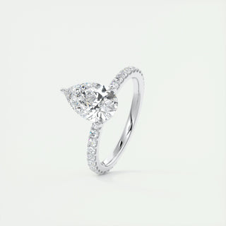 1.93CT Pear Solitaire Pave Moissanite Engagement Ring