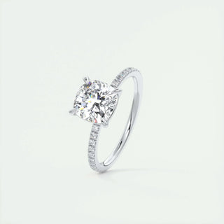 2.15 CT Cushion Cut Solitaire Pave Moissanite Engagement Ring