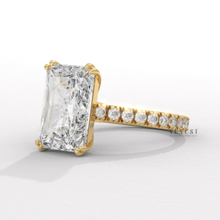4.0CT Radiant Cut Moissanite Diamond Pavé Engagement Ring