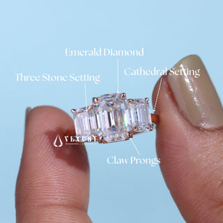 2.0CT Emerald Moissanite Diamond Three Stone Engagement Rings