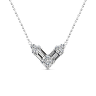 Round & Baguette Cut Diamond Moissanite V Shape Necklace For Women