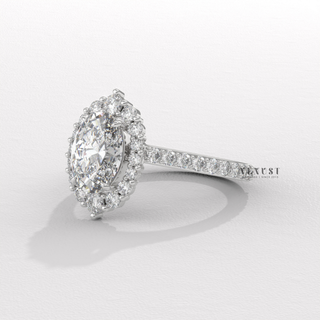 1.50CT Oval Cut Moissanite Diamond Halo Pave Engagement Ring