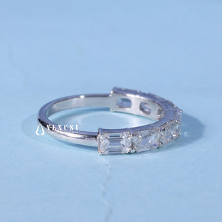 East West Emerald Cut Moissanite Diamond Half Eternity Wedding Band