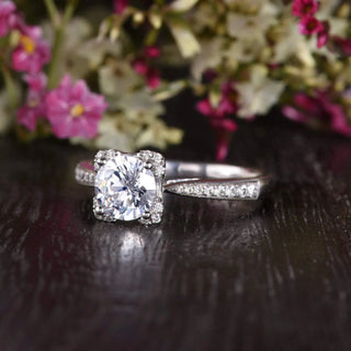 1.60CT Round Cut Solitaire Pave Setting Moissanite Engagement Ring