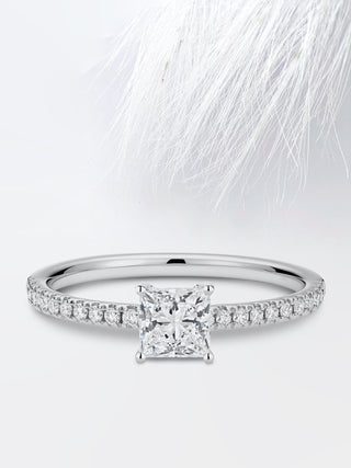 0.75 CT Princess Cut Moissanite Diamond Pave Setting Engagement Ring