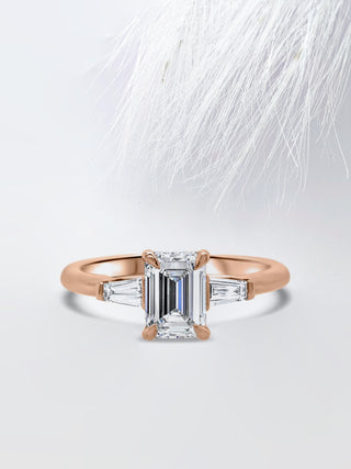 1.0 CT Emerald Cut Moissanite Diamond, Three Stone Engagement Ring For Women