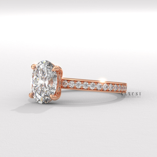 1.0CT Oval Cut Moissanite Diamond Hidden Halo Pave Engagement Ring