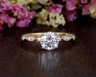 1.35CT Round Cut Solitaire Pave Setting Moissanite Engagement Ring