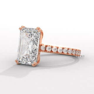 4.0CT Radiant Cut Moissanite Diamond Pavé Engagement Ring