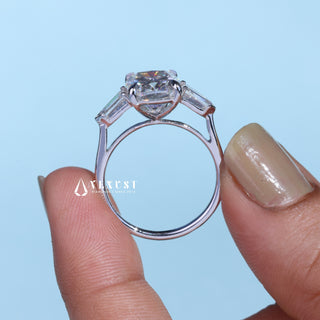 2.50CT Elongated Cushion Cut Moissanite Diamond Three Stone Engagement Rings
