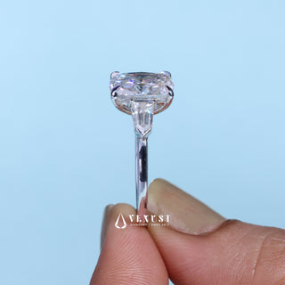 2.50CT Elongated Cushion Cut Moissanite Diamond Three Stone Engagement Rings