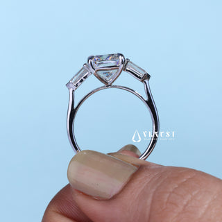 2.50CT Elongated Cushion Cut Moissanite Diamond Three Stone Engagement Rings