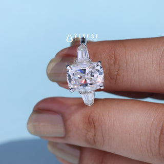 2.50CT Elongated Cushion Cut Moissanite Diamond Three Stone Engagement Rings