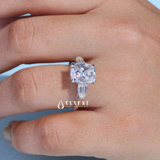 2.50CT Elongated Cushion Cut Moissanite Diamond Three Stone Engagement Rings