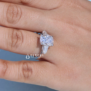 2.50CT Elongated Cushion Cut Moissanite Diamond Three Stone Engagement Rings