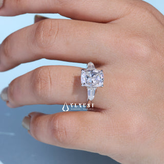 2.50CT Elongated Cushion Cut Moissanite Diamond Three Stone Engagement Rings