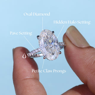 6.0CT Oval Cut Moissanite Diamond Hidden Halo Pave Engagement Ring