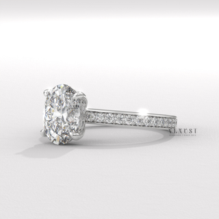 1.0CT Oval Cut Moissanite Diamond Hidden Halo Pave Engagement Ring
