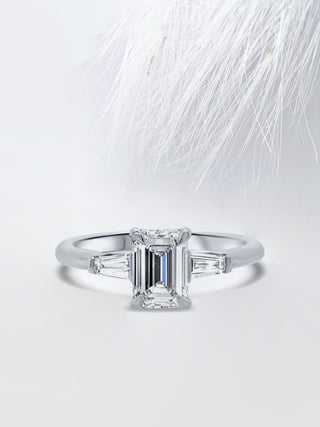 1.0 CT Emerald Cut Moissanite Diamond, Three Stone Engagement Ring For Women